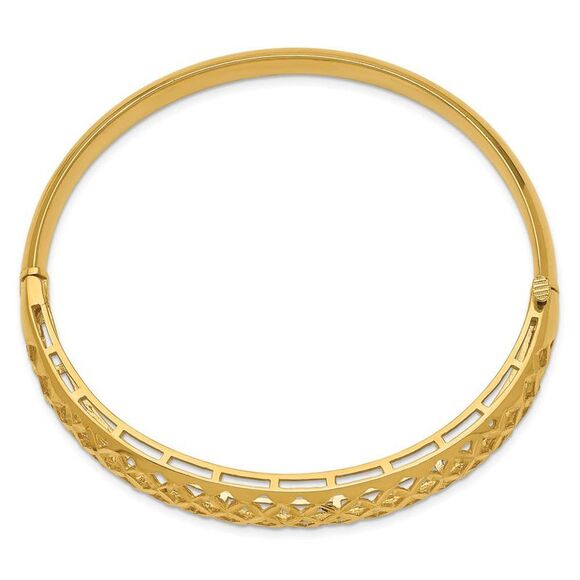 14k Yellow Gold Diamond Cut Graduated Weave Hinged Bangle Bracelet - Picture 2 of 5